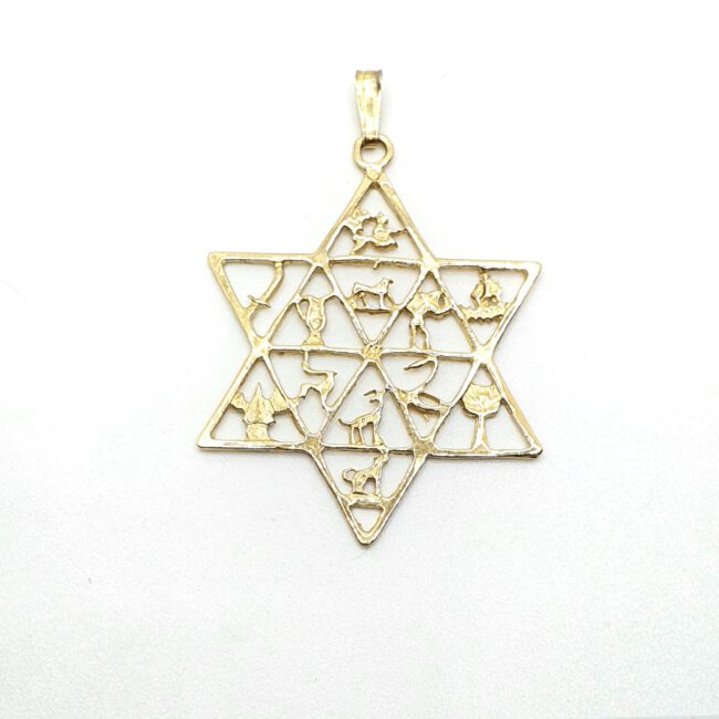 תליון זהב מגן דויד גדול צהוב 14 קראט