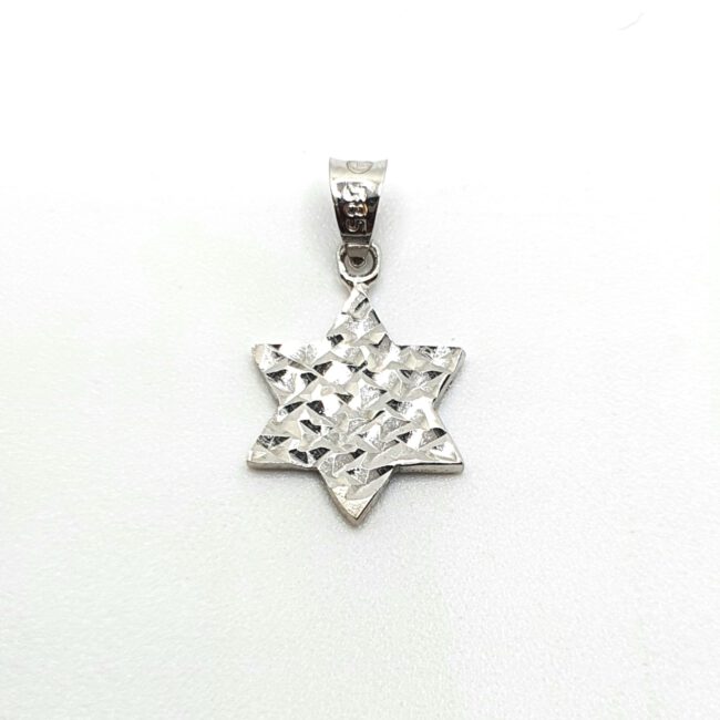 תליון זהב לבן 14 קראט מגן דויד חריטות ליזר עדין