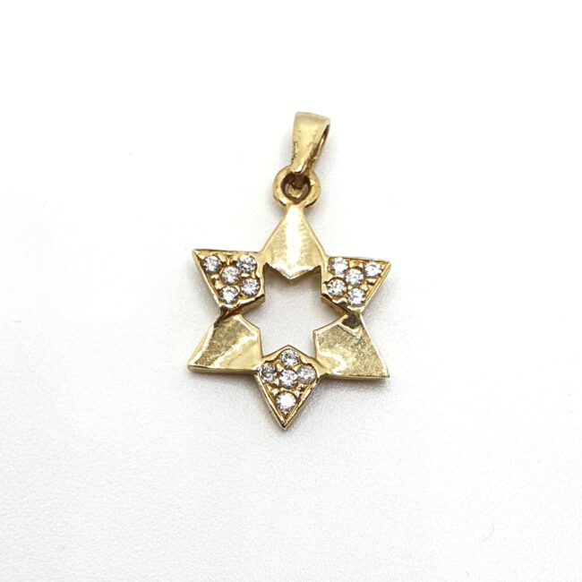 תליון זהב 14 קראט מגן דויד משובץ זרקונים