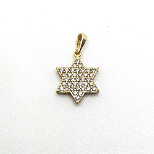 תליון זהב 14 קראט מגן דויד משובץ זרקונים