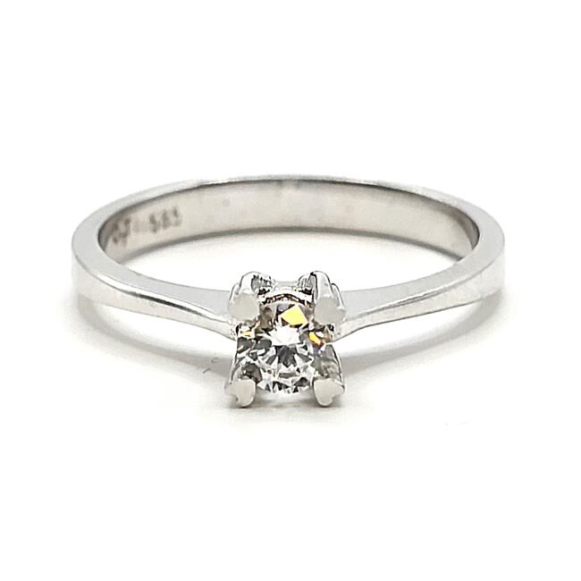 טבעת זהב לבן 14 קראט סוליטר קלאסי קולקציה חדשה gr25