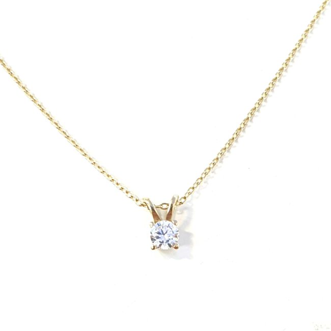 תליון יהלום סוליטר זהב 14 קראט כולל שרשרת