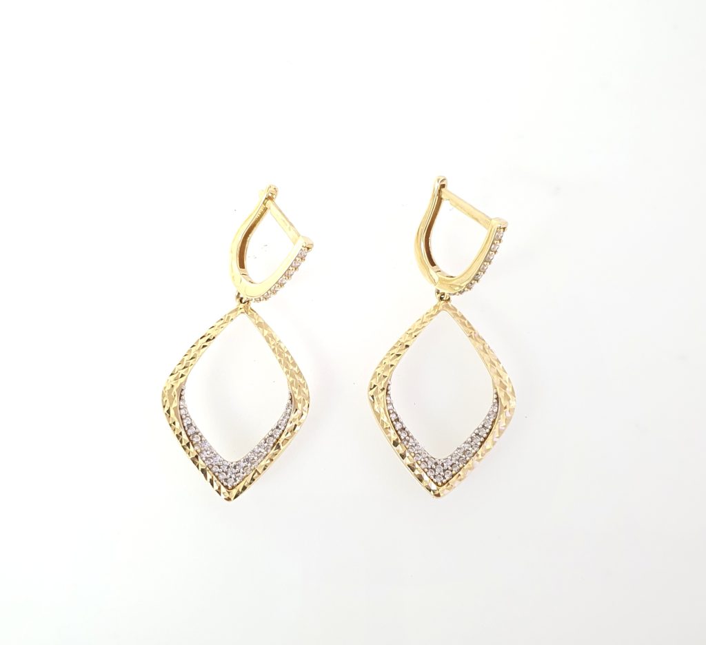 עגילי זהב 14 קראט משובצים תלוים קולקציה חדשה gey11