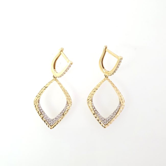 עגילי זהב 14 קראט משובצים תלוים קולקציה חדשה gey11