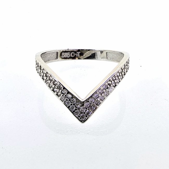 טבעת זהב לבן 14 קראט וי קולקציה חדשה grbhn5