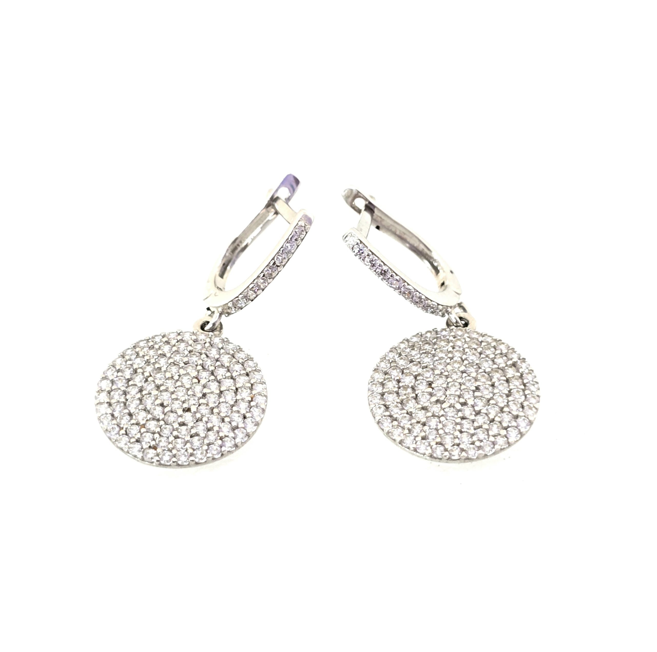 עגילי זהב לבן 14 קראט עגולים תלוים קולקציה חדשה gebh60