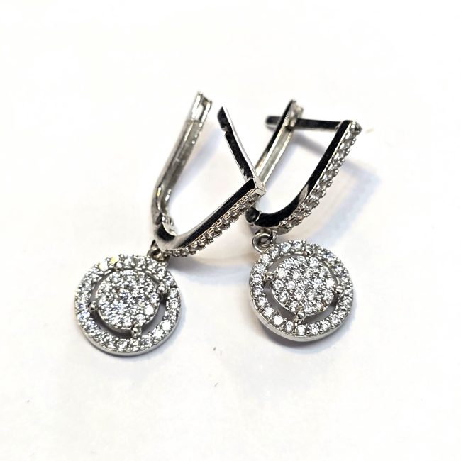 עגילי זהב לבן 14 קראט תלויים משובצים קולקציה חדשה gebhl70