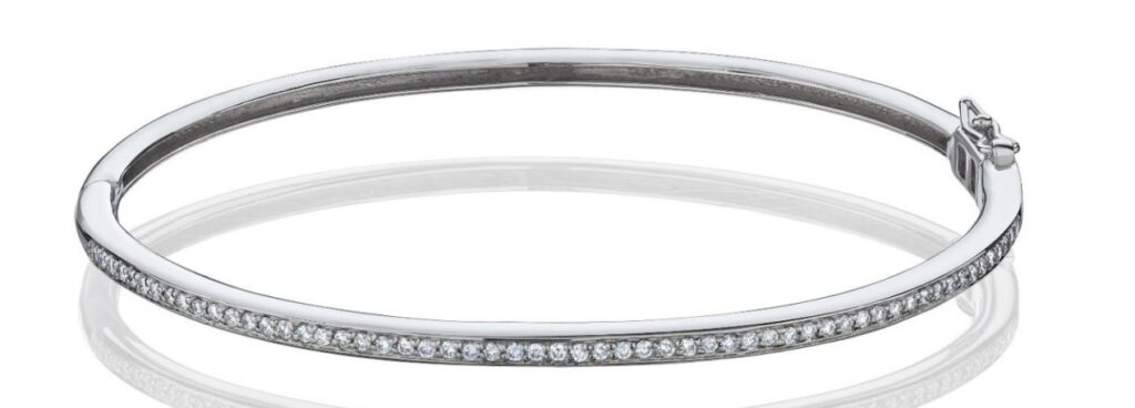 צמיד זהב לבן 14 קראט בנגל משובץ יהלומים טבעיים קולקציה חדשה ומיוחדת gdb100