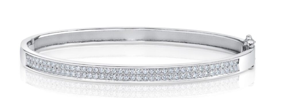 צמיד זהב לבן 14 קראט 2 שורות של שיבוץ יהלומים טבעיים קולקציה מיוחדת gdb200