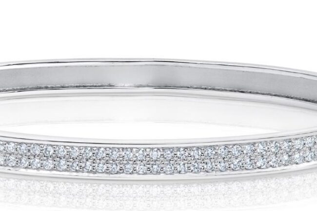 צמיד זהב לבן 14 קראט 2 שורות של שיבוץ יהלומים טבעיים קולקציה מיוחדת gdb200