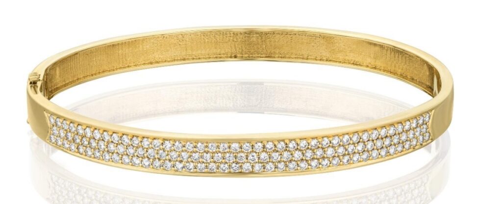 צמיד בנגל זהב צהוב 14 קראט 3 שורות יהלומים טבעיים ומיוחדים קולקציה מיוחדת gdb300