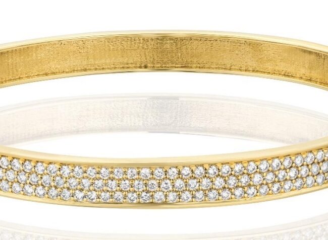 צמיד בנגל זהב צהוב 14 קראט 3 שורות יהלומים טבעיים ומיוחדים קולקציה מיוחדת gdb300