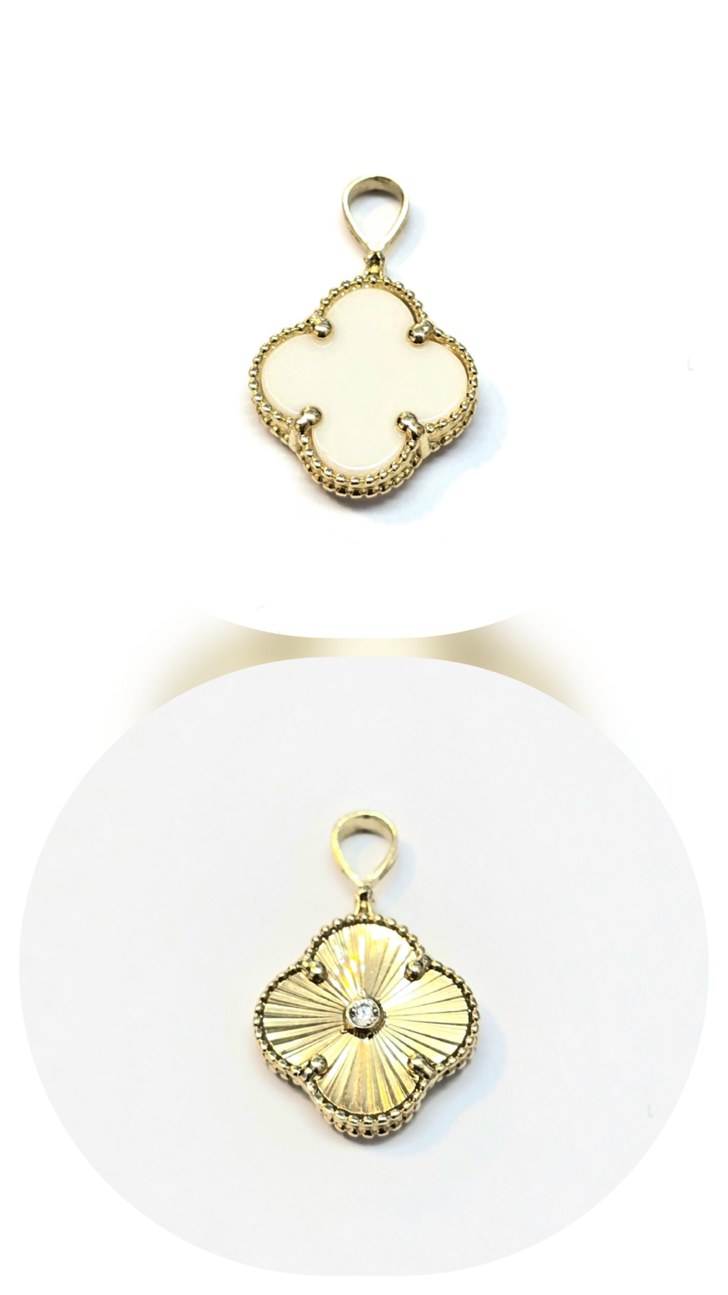 תליון זהב 14 קראט תלתן מתהפך לשני תליונים באחד!!! gtdab