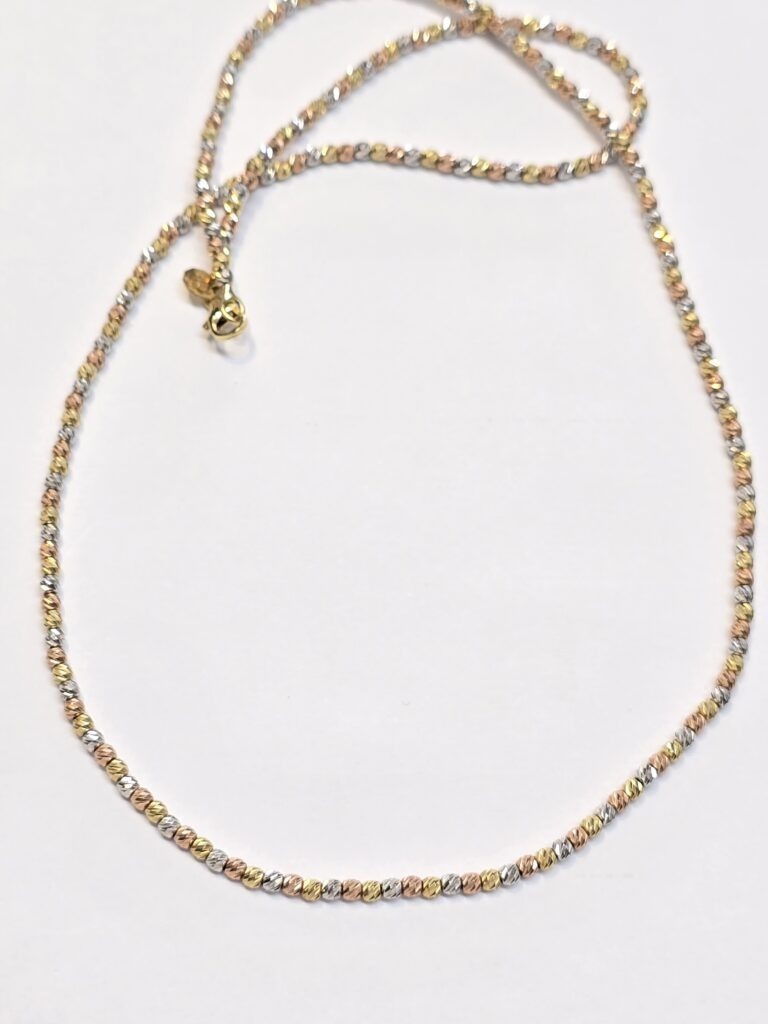 שרשרת זהב 14 קראט 3 צבעים כדורים קולקציה חדשה shbhz6