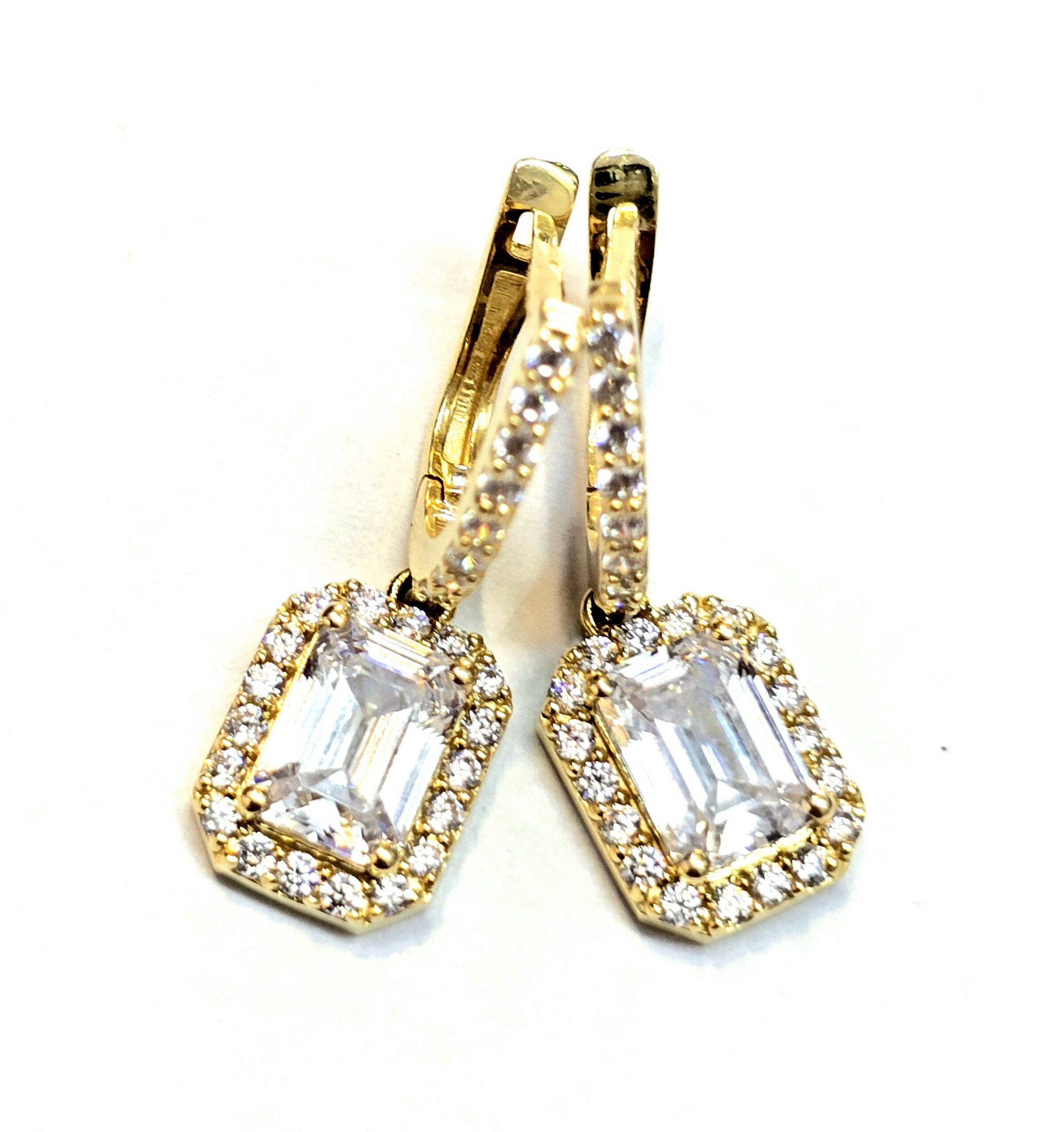 עגילי יהלומי מעבדה משובצים 2 קראט יהלומים זהב 14 קראט EDG7