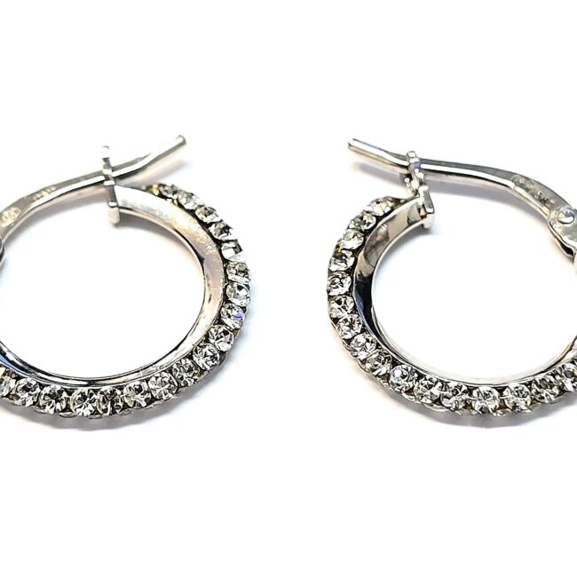 עגילי חישוק זהב לבן 14 קראט משובץ זרקונים fal80