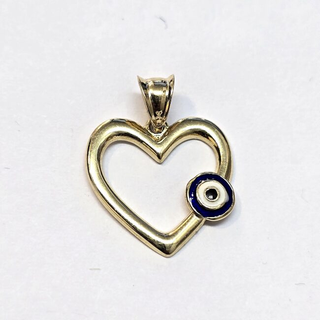 תליון לב משולב עין חמסה זהב צהוב 14 קראט קולקציה חדשה gsdf888
