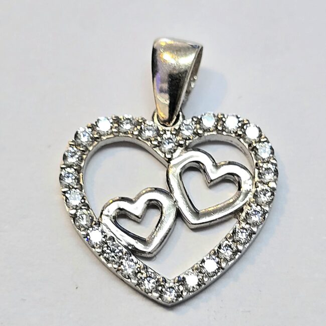 תליון לבבות זהב לבן 14 קראט משובץ זרקונים קולקציה חדשה 11sd12