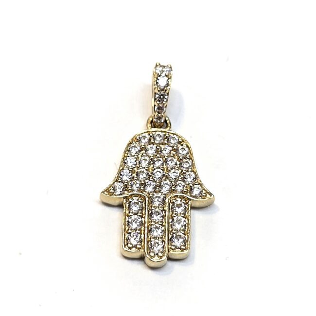 תליון חמסה זהב 14 קראט משובץ זרקונים קולקציה חדשה Gt101