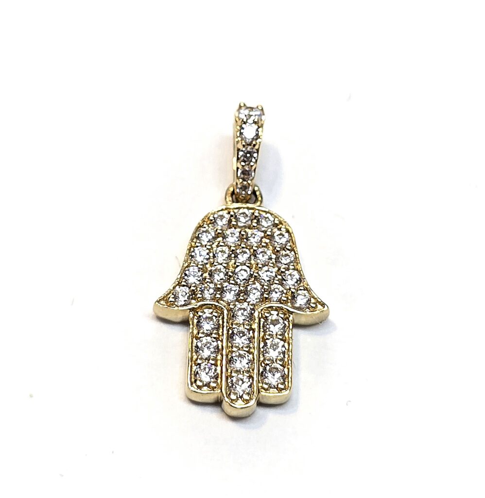 תליון חמסה זהב 14 קראט משובץ זרקונים קולקציה חדשה Gt101