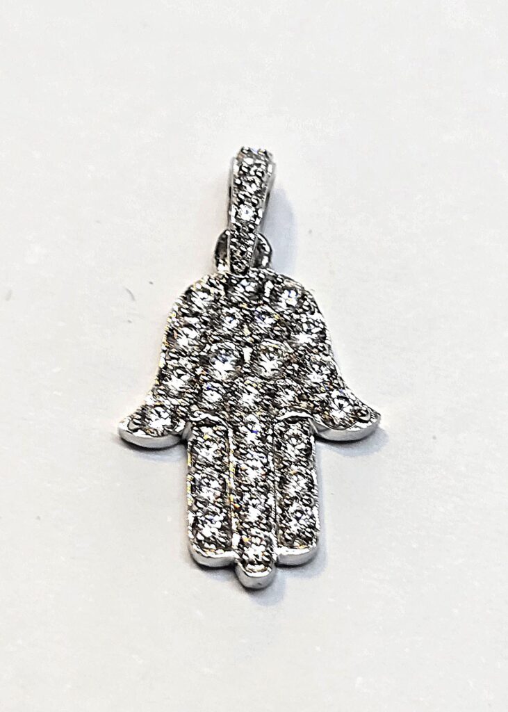 תליון זהב לבן 14 קראט משובץ זרקונים חמסה קולקציה חדשה TALI101