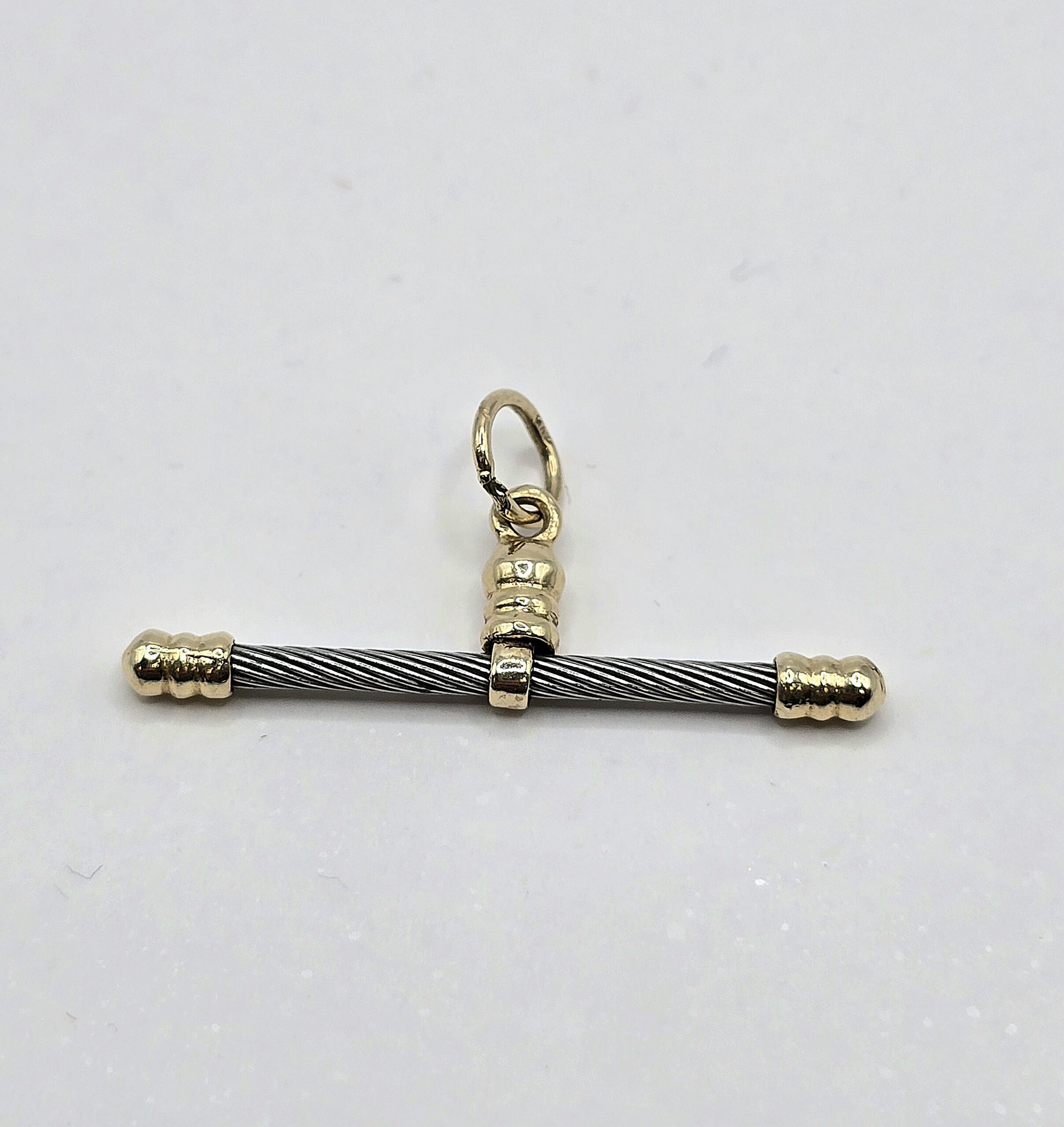 תליון זהב 14 קראט משולב פס פלדה קולקציה חדשה ומיוחדת NBI90