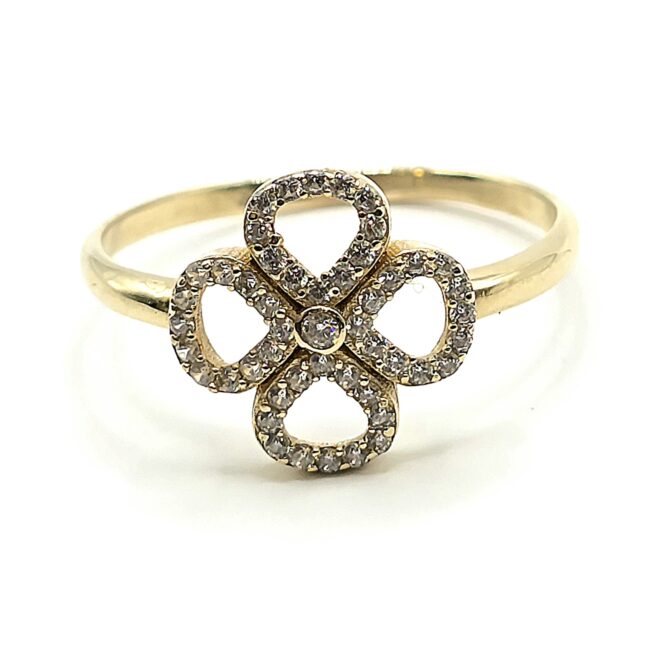 טבעת זהב 14K תלתן משובצת זרקונים קולקציה חדשה GRF700