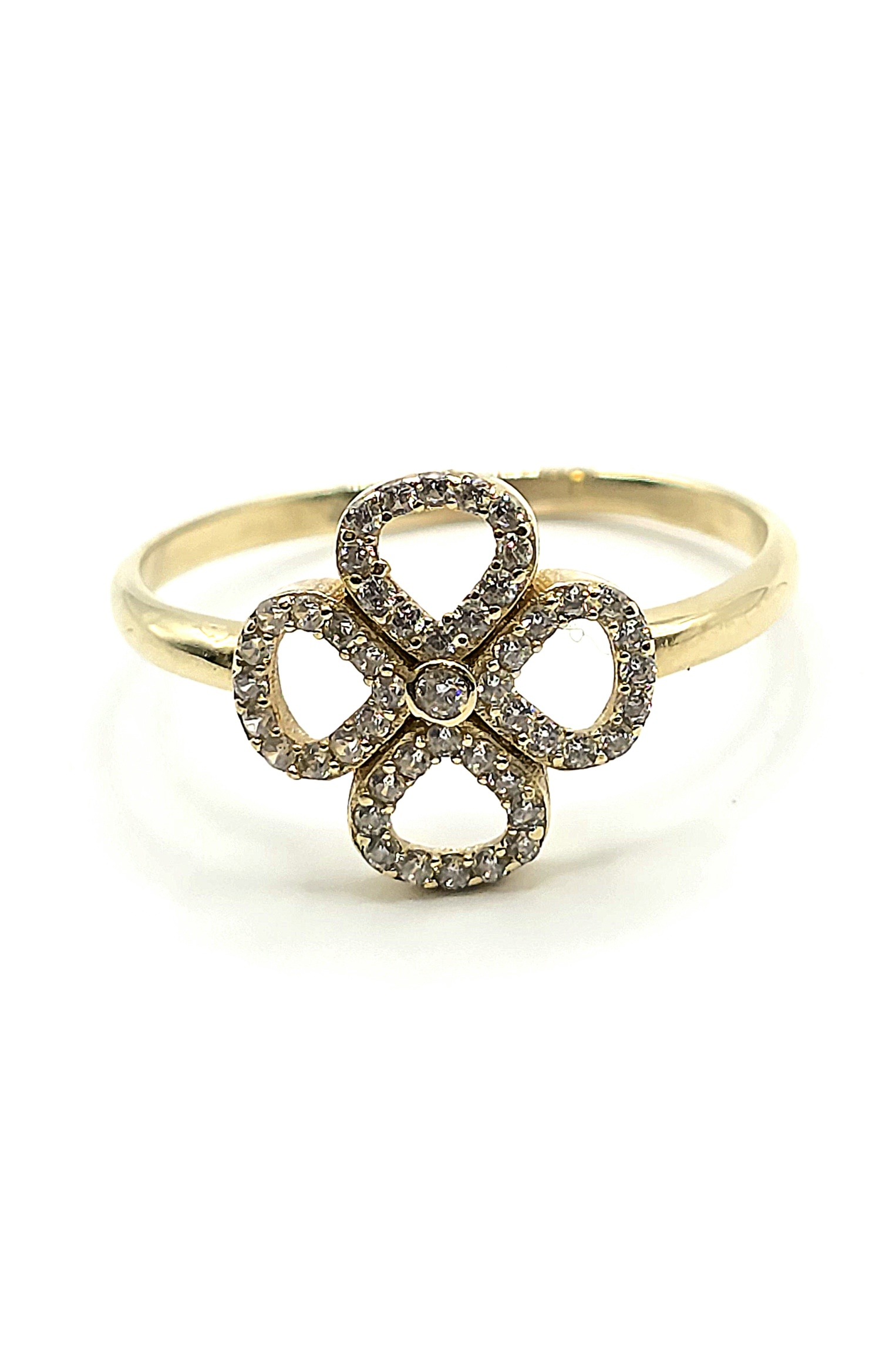 טבעת זהב 14K תלתן משובצת זרקונים קולקציה חדשה GRF700