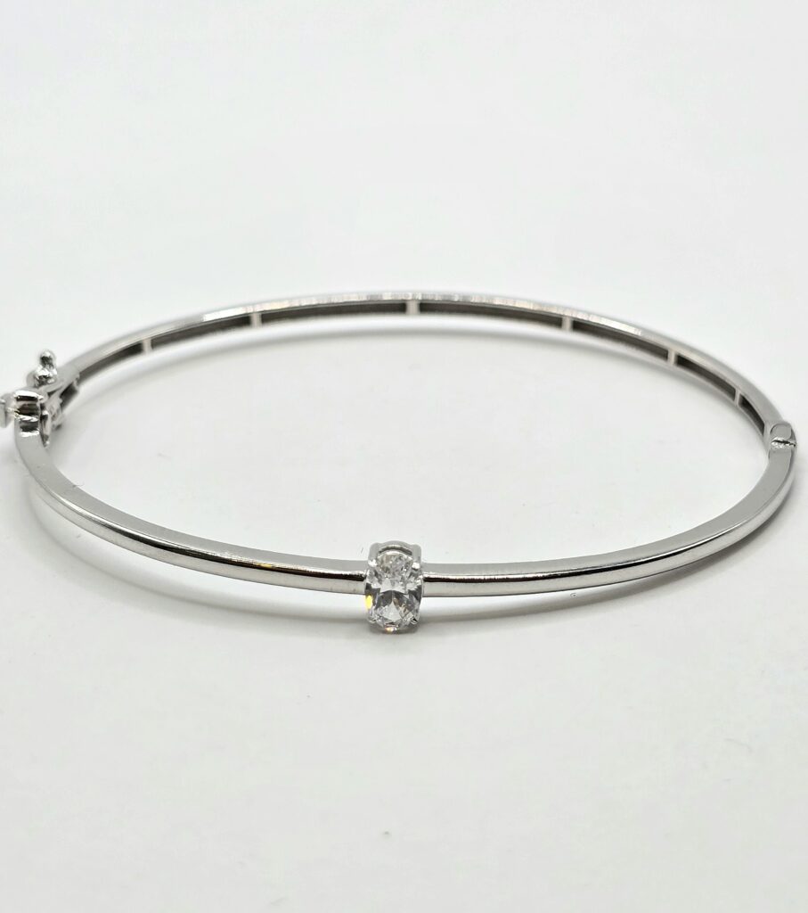 צמיד זהב לבן 14 קראט יהלום מעבדה אובאלי קולקציה חדשה drlab1001