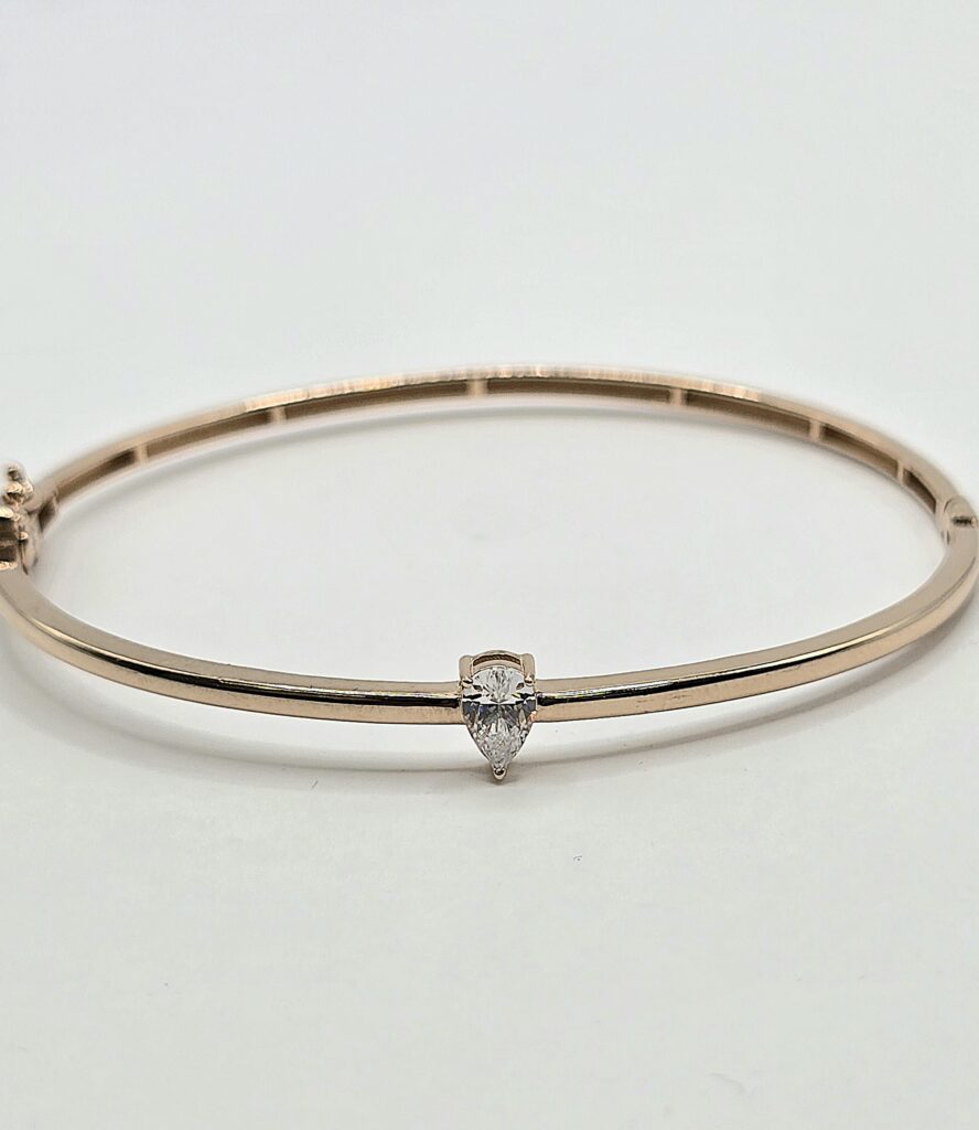 צמיד זהב רוז גולד 14 קראט יהלום מעבדה טיפה drlab2000