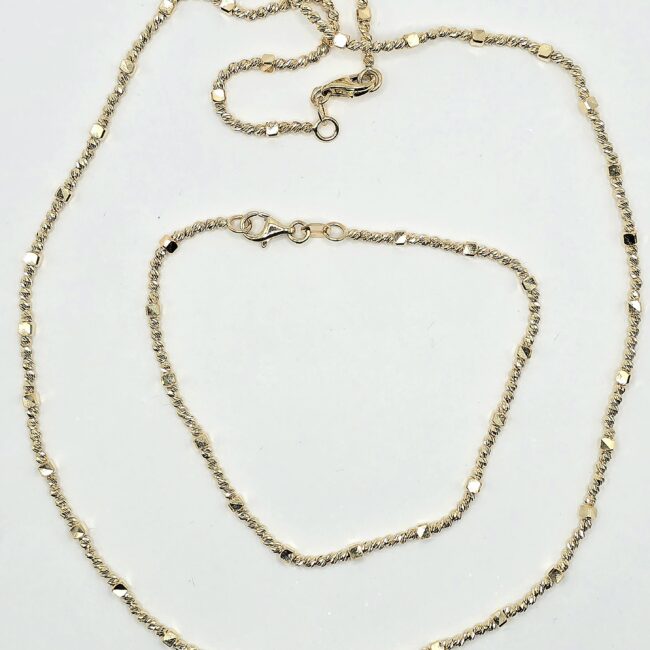 סט שרשרת וצמיד כדורים חריטות לייזר זהב 14 קראט קולקציה חדשה RCM13