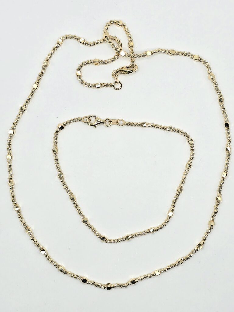 סט שרשרת וצמיד כדורים חריטות לייזר זהב 14 קראט קולקציה חדשה RCM13