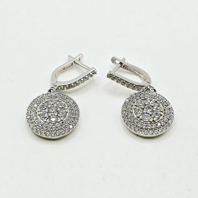 עגילי זהב לבן 14 קראט תלוים משובצים קולקציה חדשה gebh111