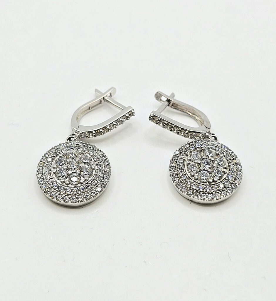 עגילי זהב לבן 14 קראט תלוים משובצים קולקציה חדשה gebh111