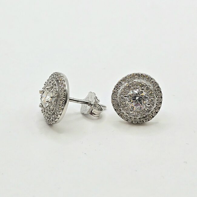 עגילי זהב לבן 14 קראט צמודים משובצים קולקציה חדשה gebh110