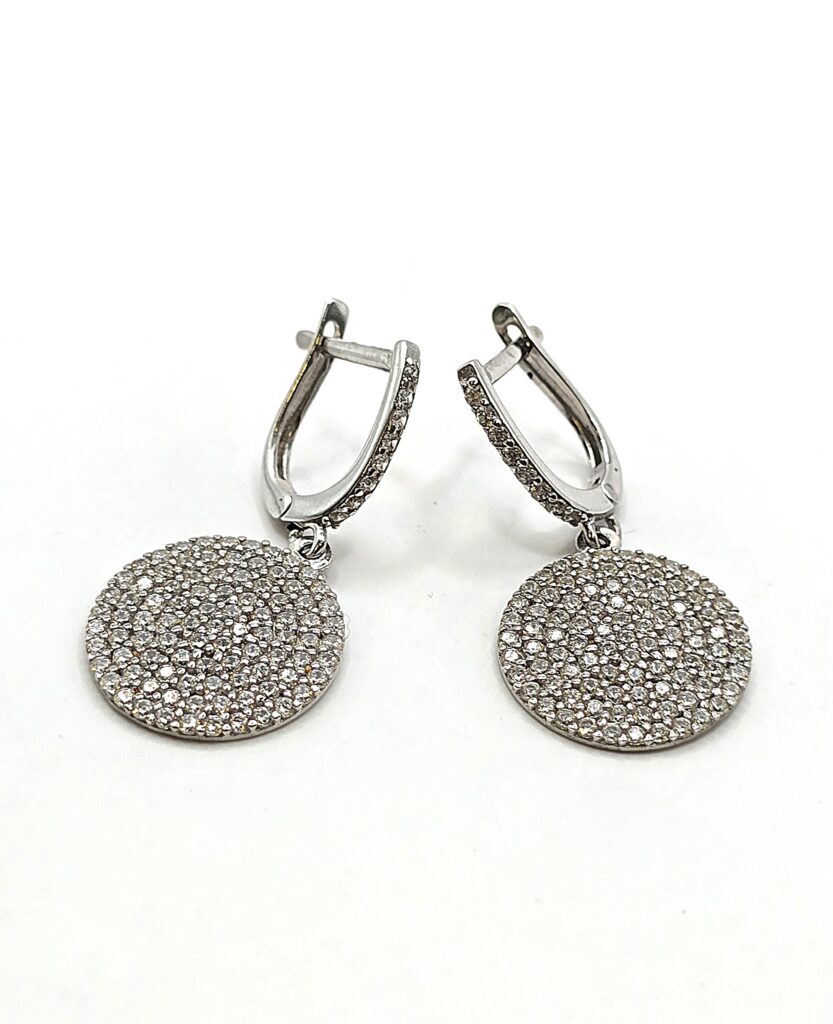 עגילי עיגול זהב לבן משובצים זרקונים קולקציה חדשהTEz