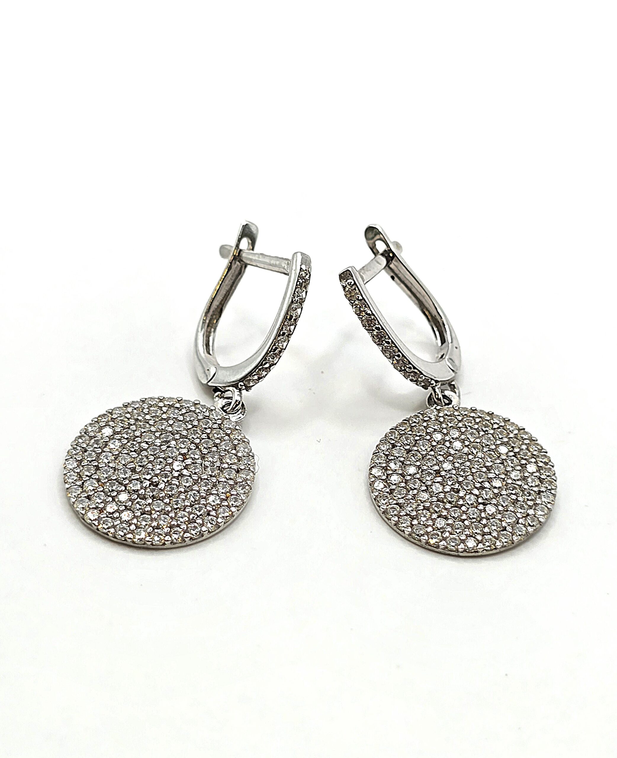 עגילי עיגול זהב לבן משובצים זרקונים  קולקציה חדשה TEz