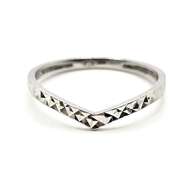 טבעת זהב לבן 14 קראט עם חריטות לייזר TEz12